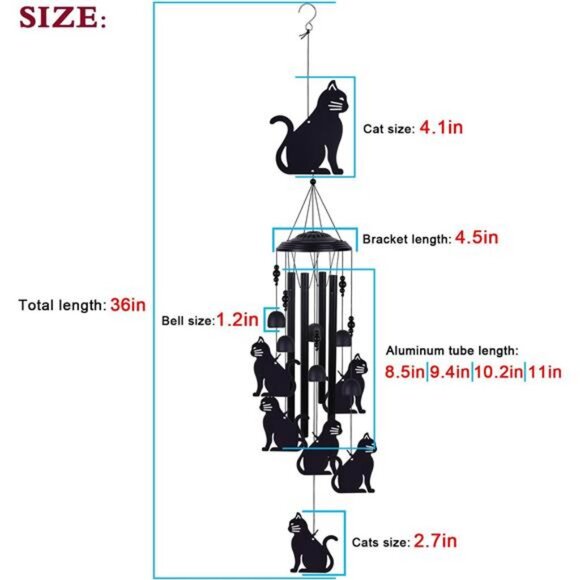 Cat Wind Chimes for Home, Patio, Backyard, Garden Cat Decor, Cats Wind Catcher - Picture 3 of 8